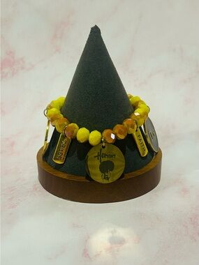 Yellow Beaded Charm Stretch Bracelet with 'Herstory' Gold Disc